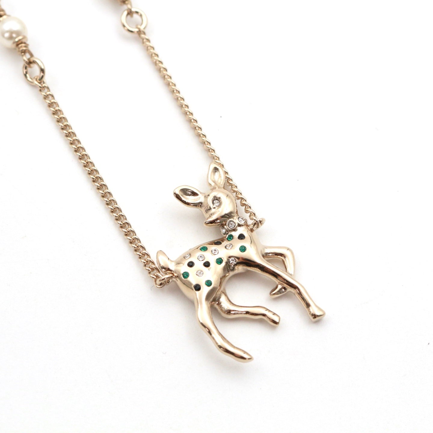 CHANEL Gold-Tone Christmas Reindeer Pearl Necklace [Unused]