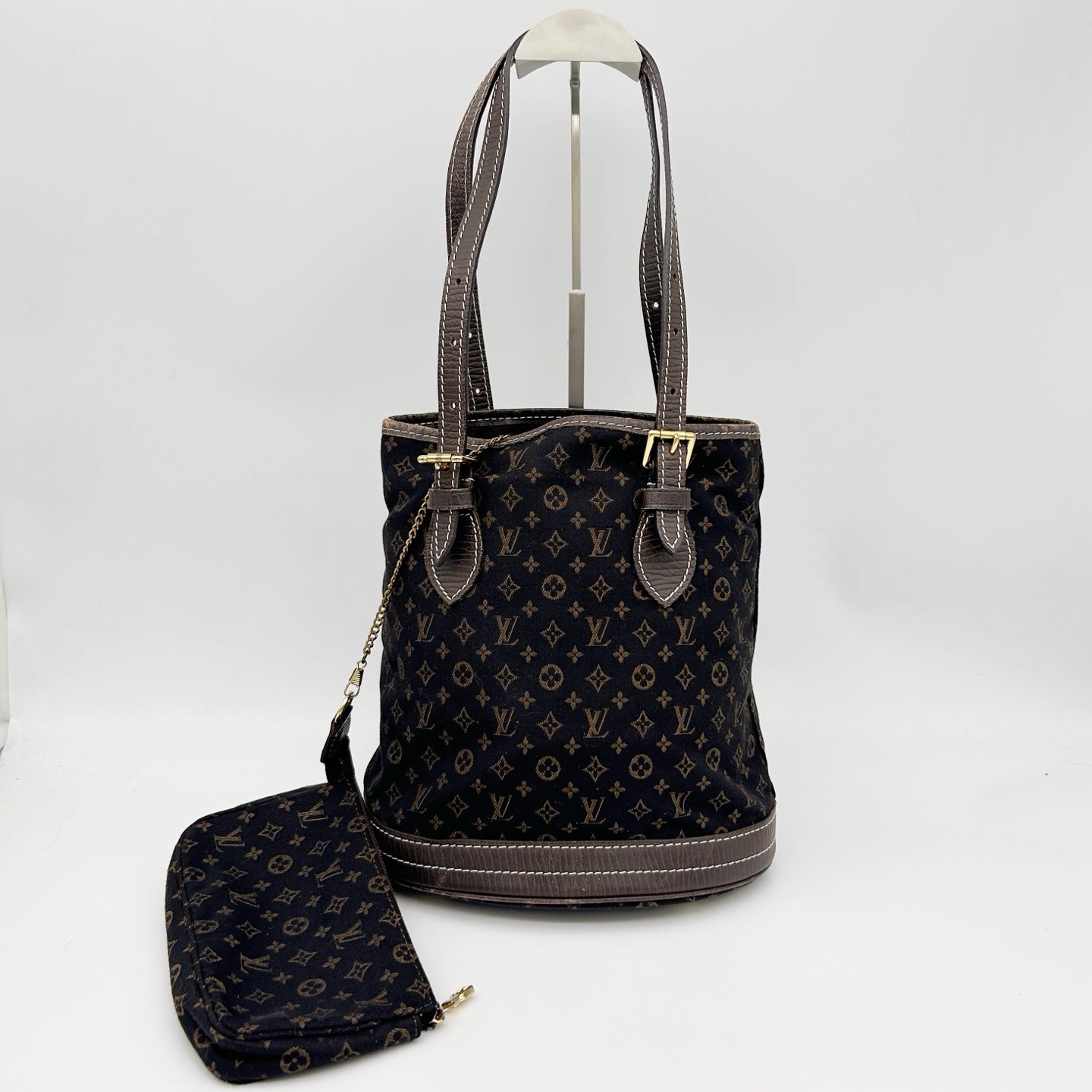 LOUIS VUITTON Brown Monogram Mini Lin Bucket PM Shoulder Bag [Used]