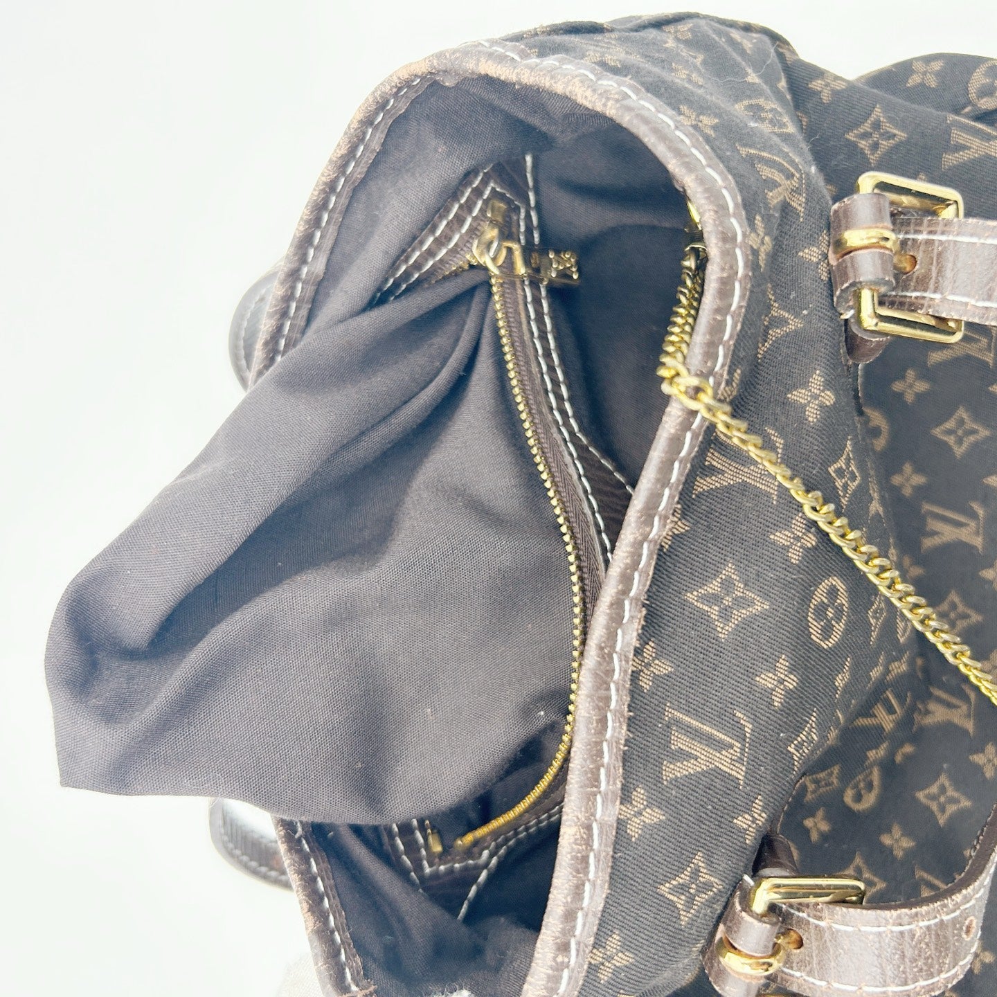 LOUIS VUITTON Brown Monogram Mini Lin Bucket PM Shoulder Bag [Used]