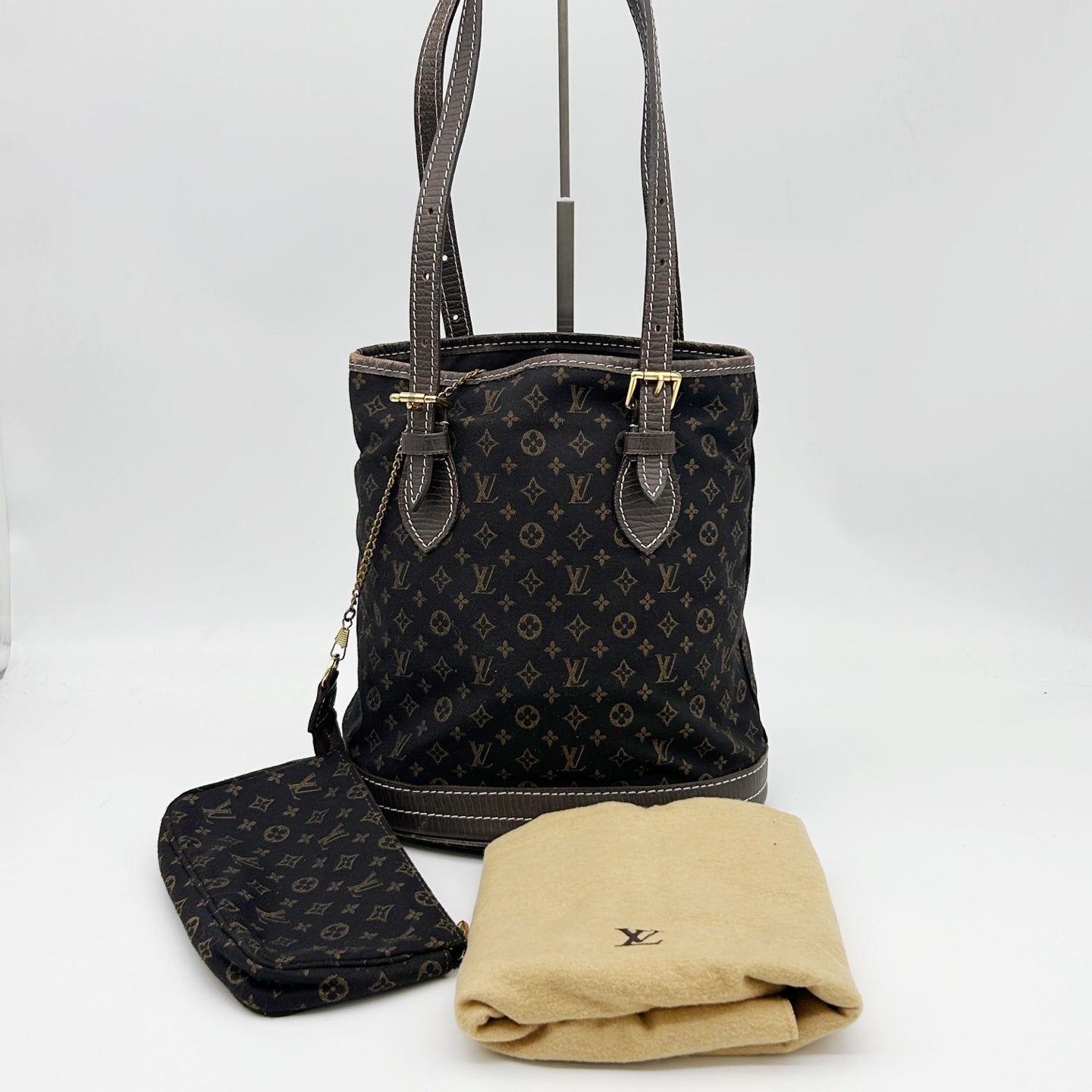 LOUIS VUITTON Brown Monogram Mini Lin Bucket PM Shoulder Bag [Used]