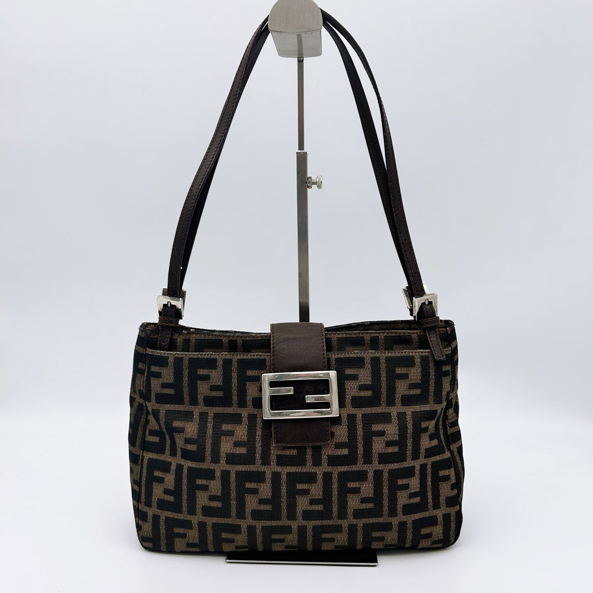Fendi Brown Zucca Canvas Shoulder Tote Bag [Used]