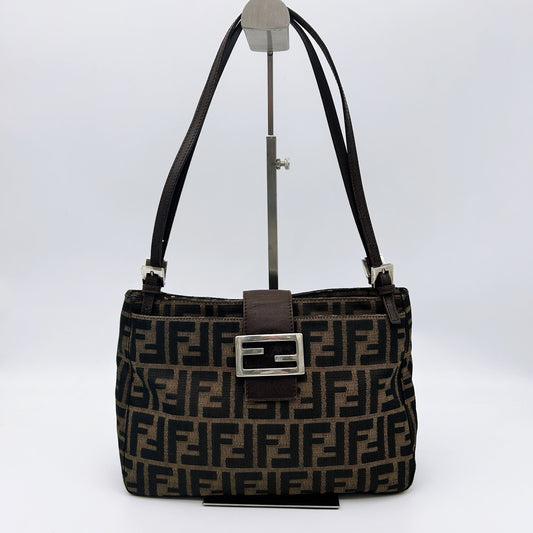 Fendi Brown Zucca Canvas Shoulder Tote Bag [Used]