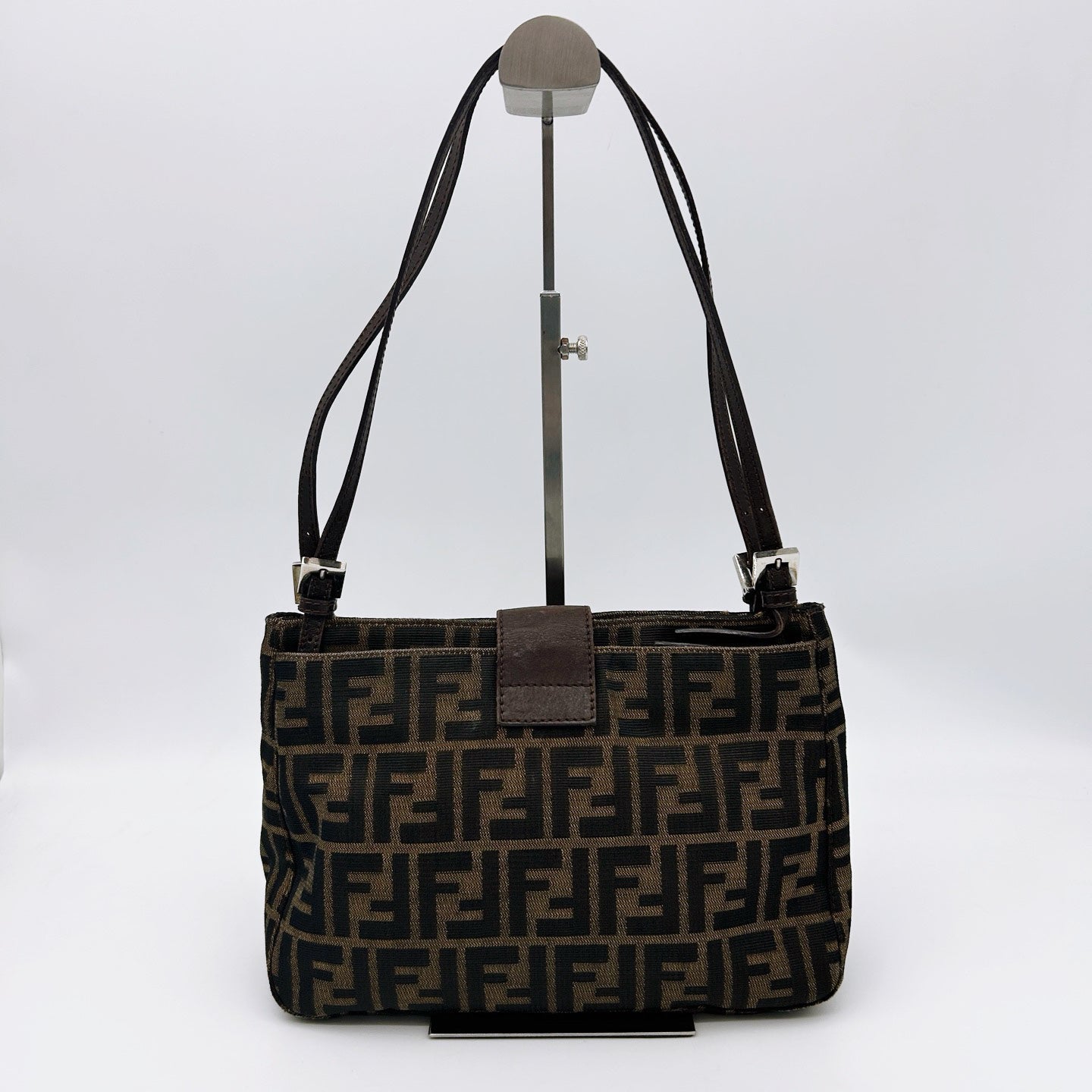 Fendi Brown Zucca Canvas Shoulder Tote Bag [Used]
