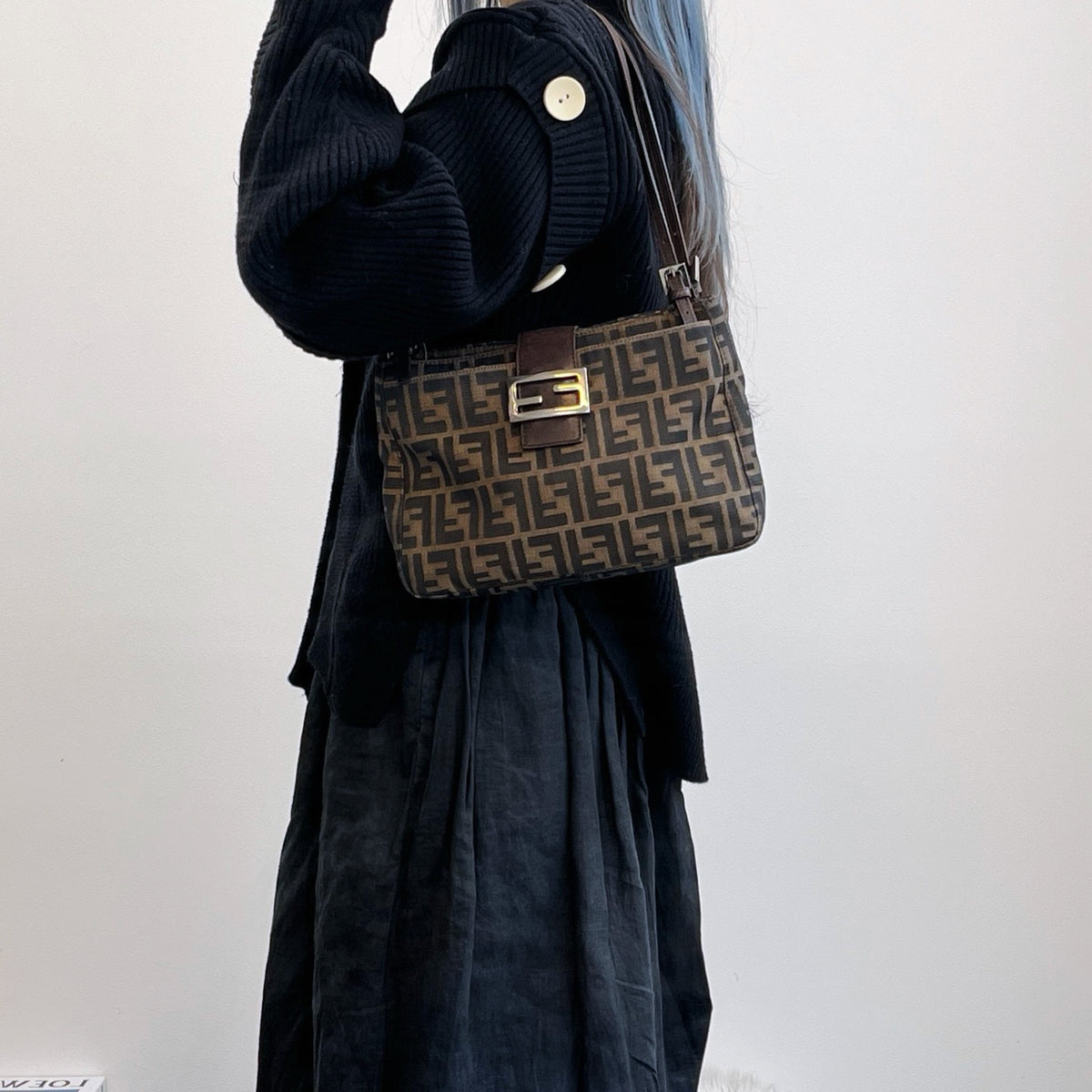 Fendi Brown Zucca Canvas Shoulder Tote Bag [Used]