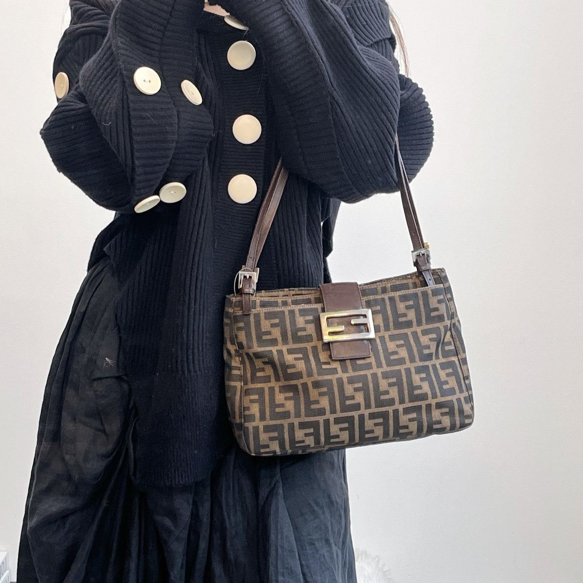 Fendi Brown Zucca Canvas Shoulder Tote Bag [Used]