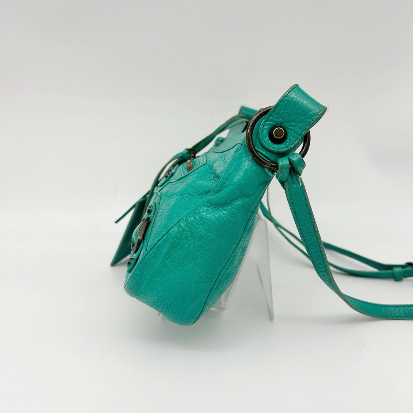 Balenciaga Teal Blue Crinkled Leather Crossbody Bag [Used]