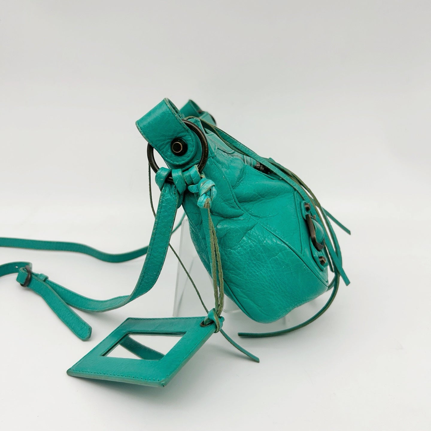 Balenciaga Teal Blue Crinkled Leather Crossbody Bag [Used]