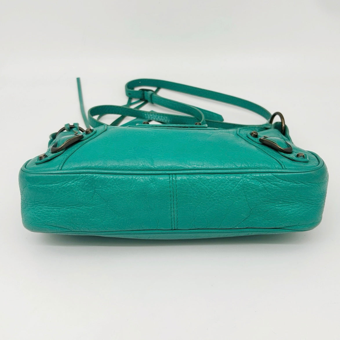 Balenciaga Teal Blue Crinkled Leather Crossbody Bag [Used]