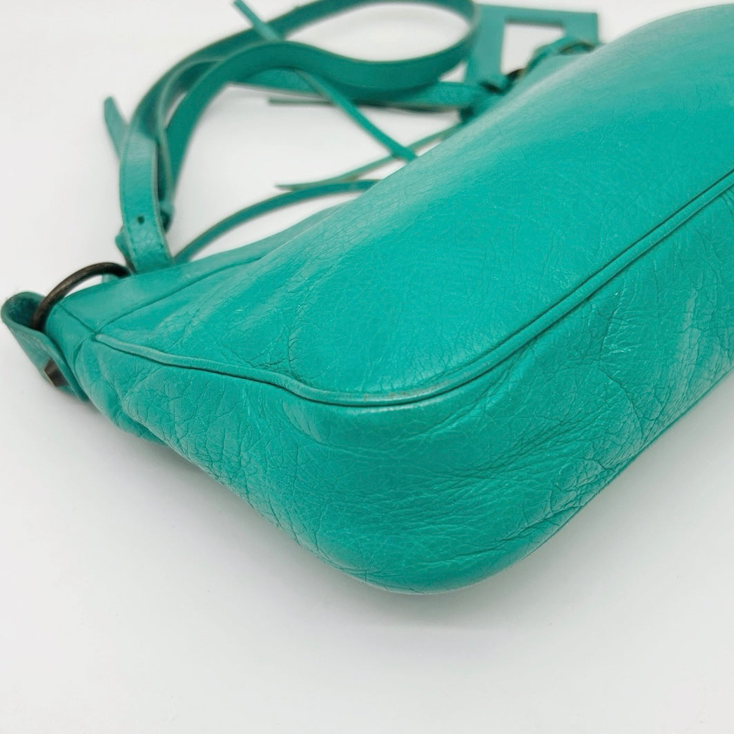 Balenciaga Teal Blue Crinkled Leather Crossbody Bag [Used]