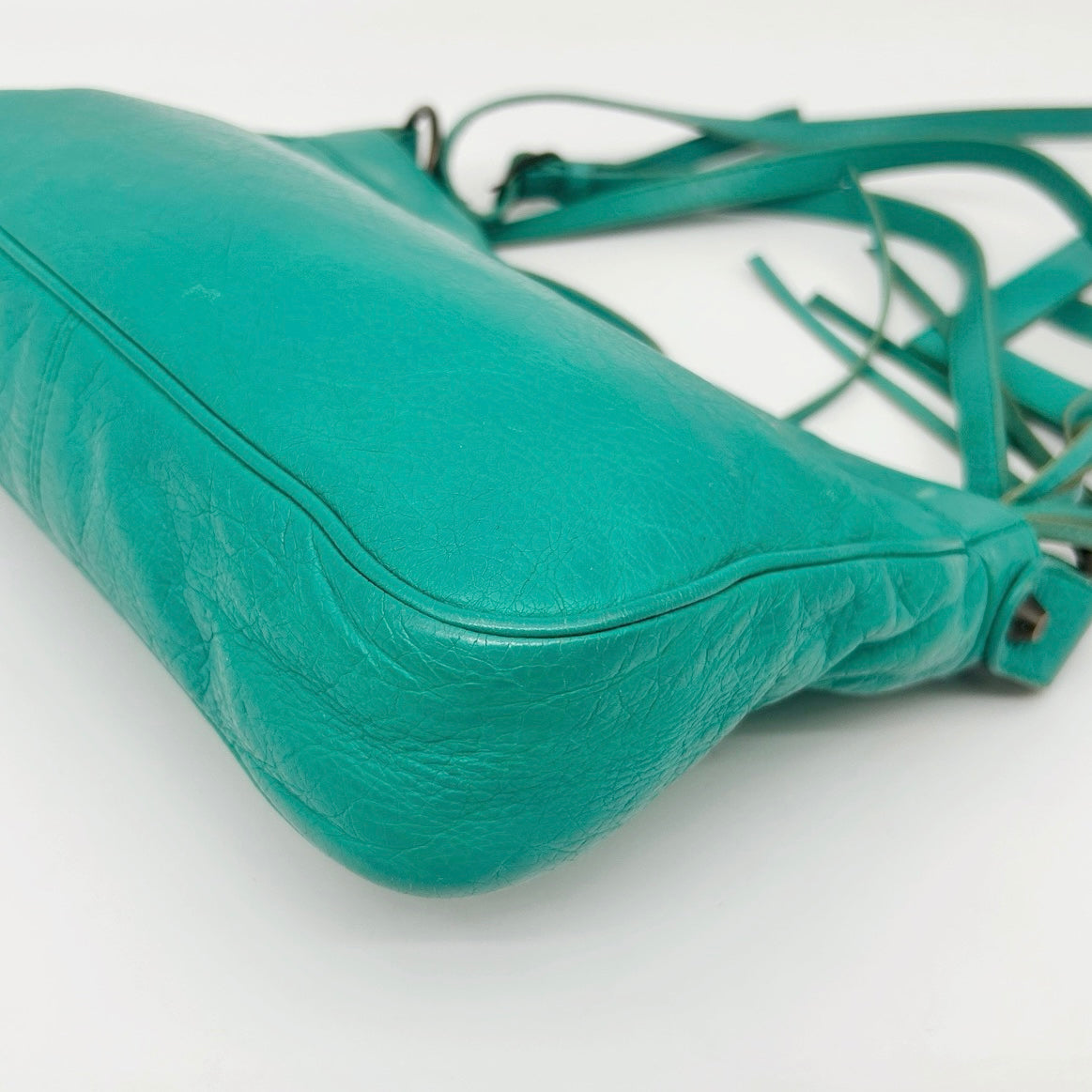 Balenciaga Teal Blue Crinkled Leather Crossbody Bag [Used]