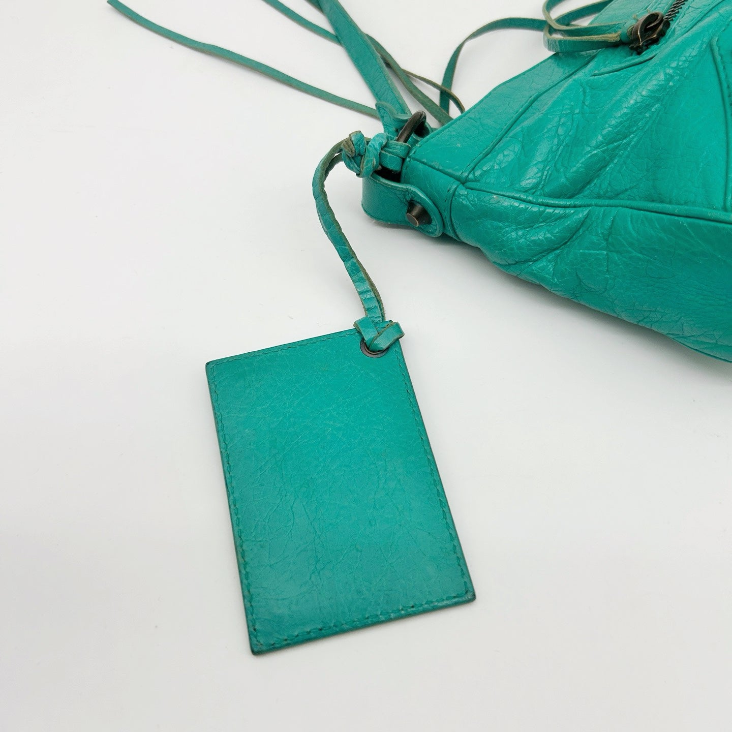 Balenciaga Teal Blue Crinkled Leather Crossbody Bag [Used]