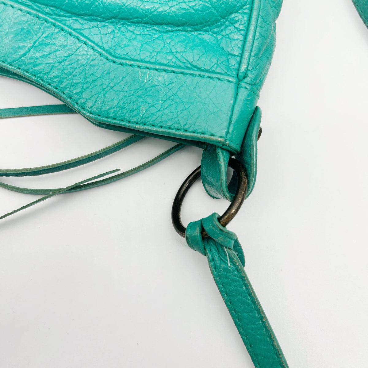 Balenciaga Teal Blue Crinkled Leather Crossbody Bag [Used]