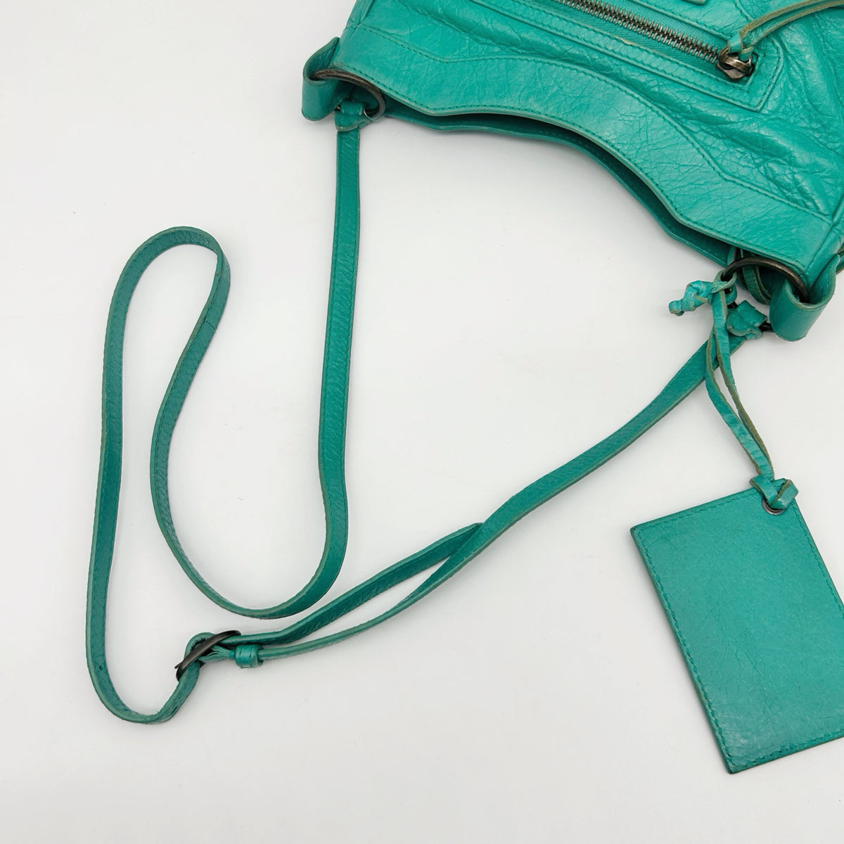 Balenciaga Teal Blue Crinkled Leather Crossbody Bag [Used]