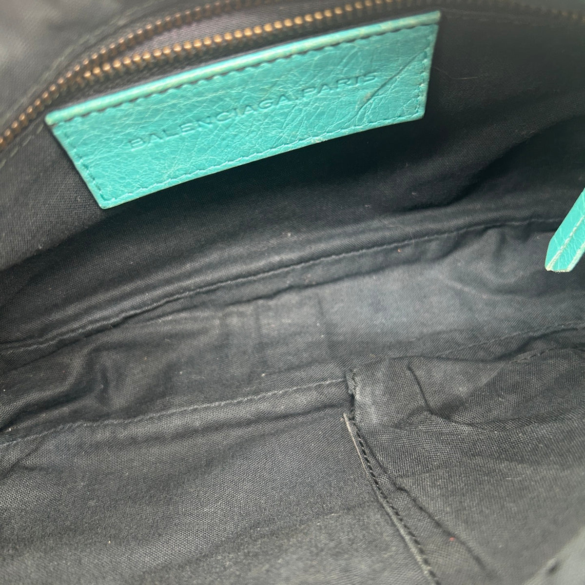 Balenciaga Teal Blue Crinkled Leather Crossbody Bag [Used]