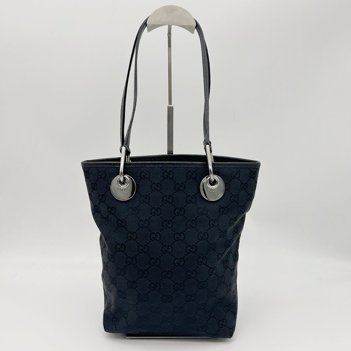 GUCCI Black GG Canvas Bucket Tote Shoulder Bag [Used]