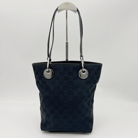 GUCCI Black GG Canvas Bucket Tote Shoulder Bag [Used]
