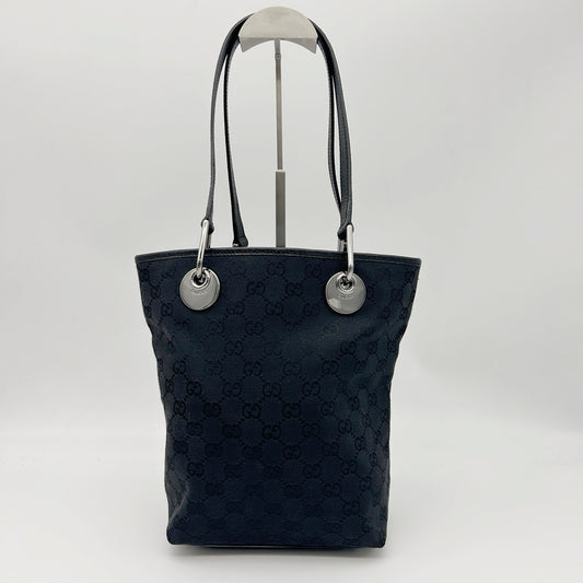 GUCCI Black GG Canvas Bucket Tote Shoulder Bag [Used]
