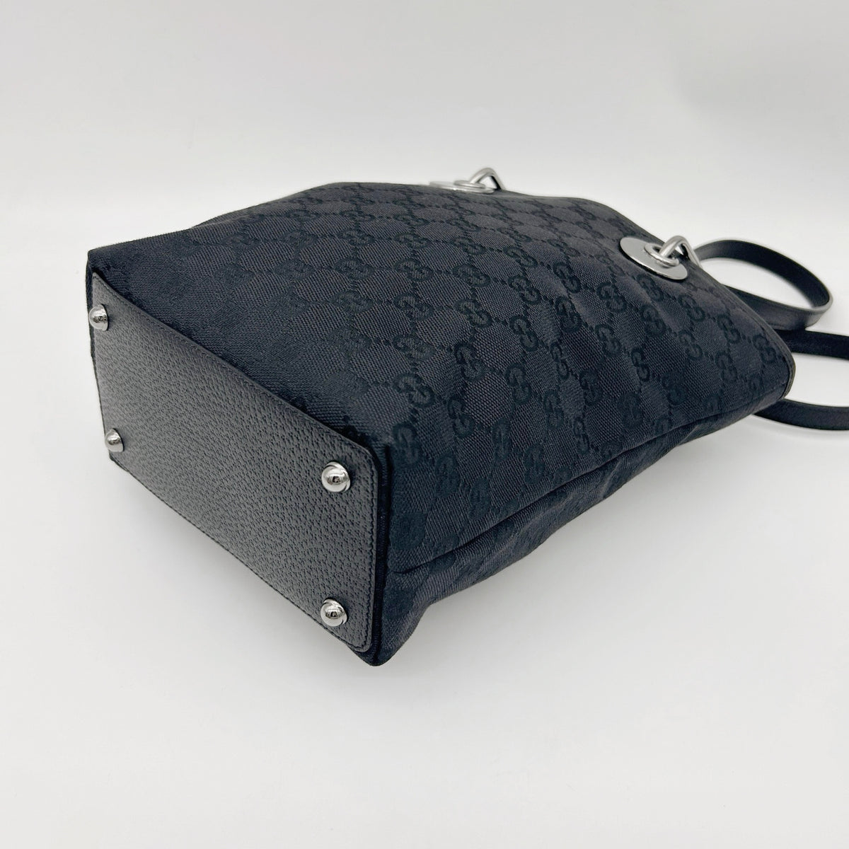 GUCCI Black GG Canvas Bucket Tote Shoulder Bag [Used]
