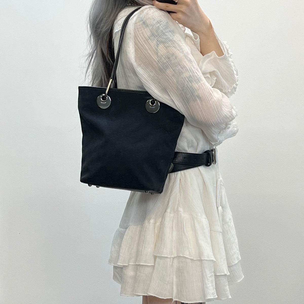 GUCCI Black GG Canvas Bucket Tote Shoulder Bag [Used]