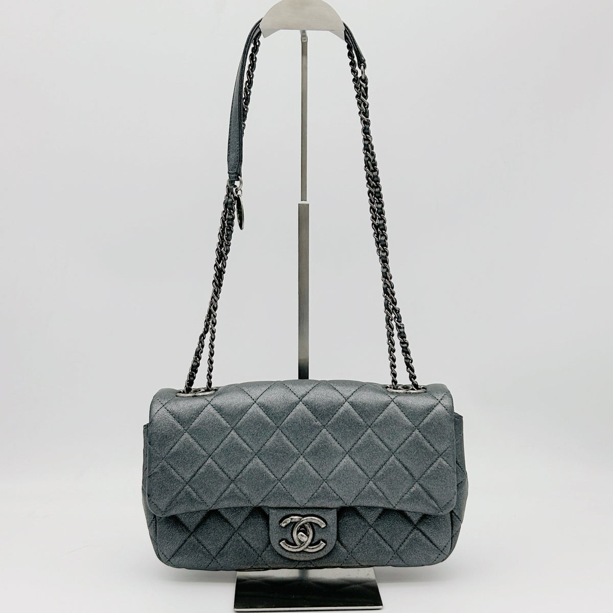 Chanel Metallic Silver Gray Flap Chain Bag [Used]