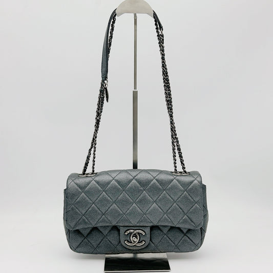 Chanel Metallic Silver Gray Flap Chain Bag [Used]