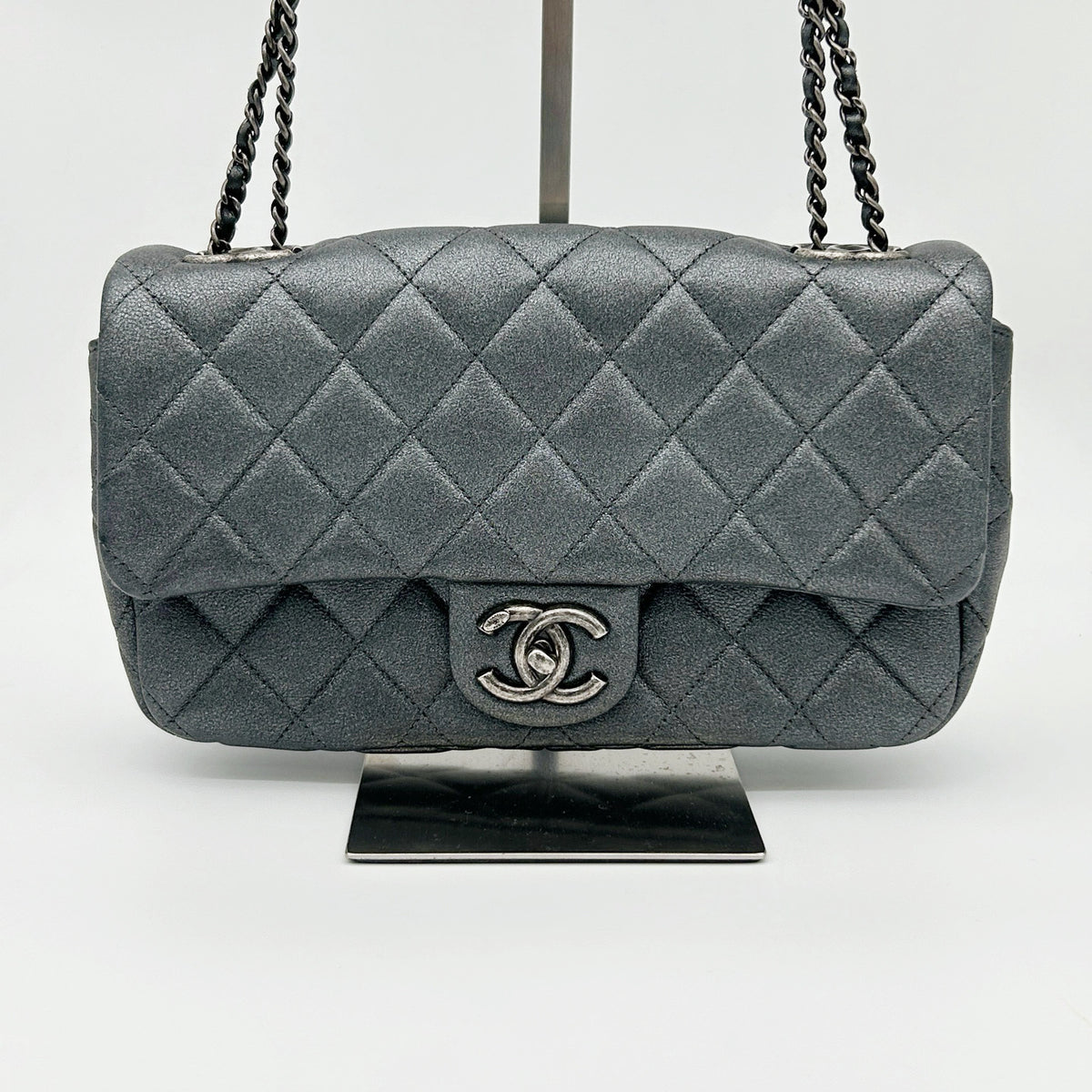 Chanel Metallic Silver Gray Flap Chain Bag [Used]