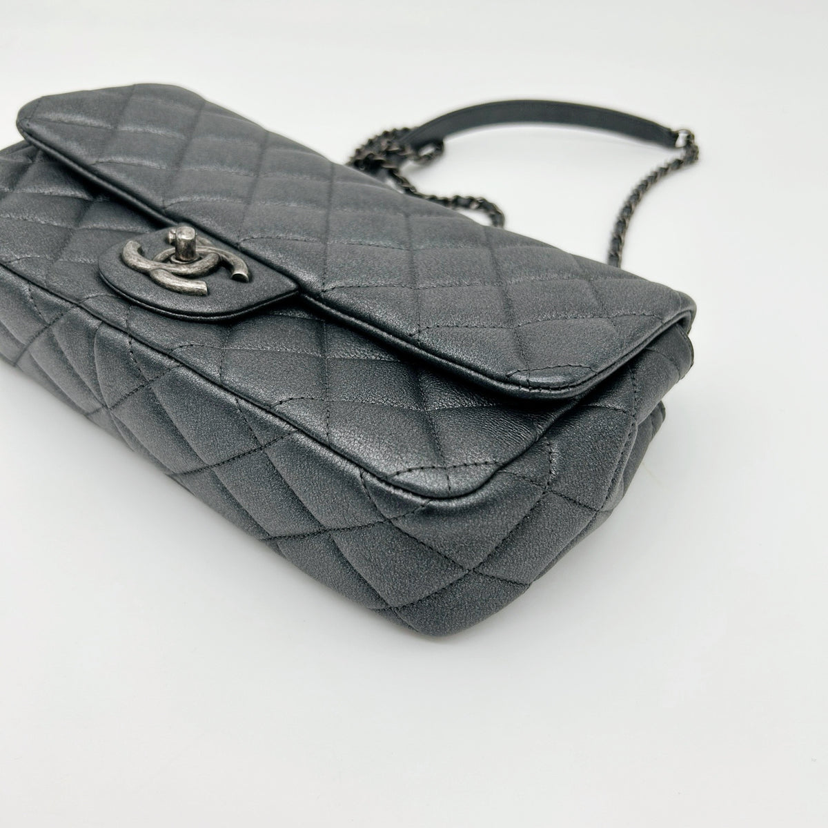 Chanel Metallic Silver Gray Flap Chain Bag [Used]