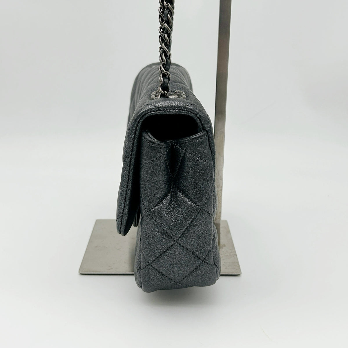 Chanel Metallic Silver Gray Flap Chain Bag [Used]