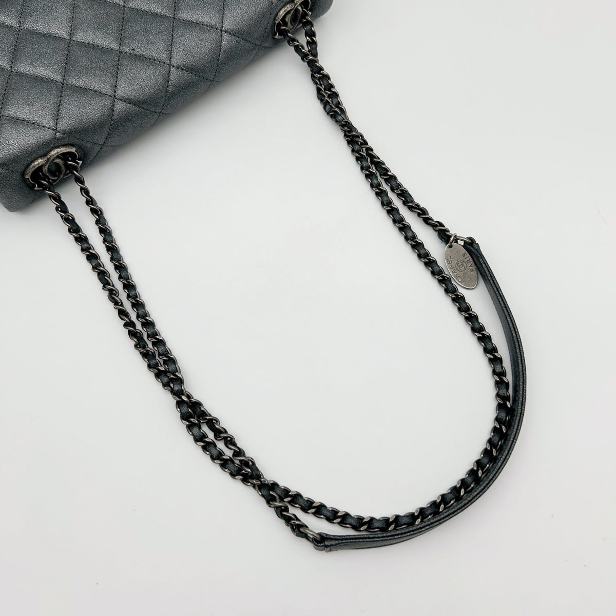 Chanel Metallic Silver Gray Flap Chain Bag [Used]