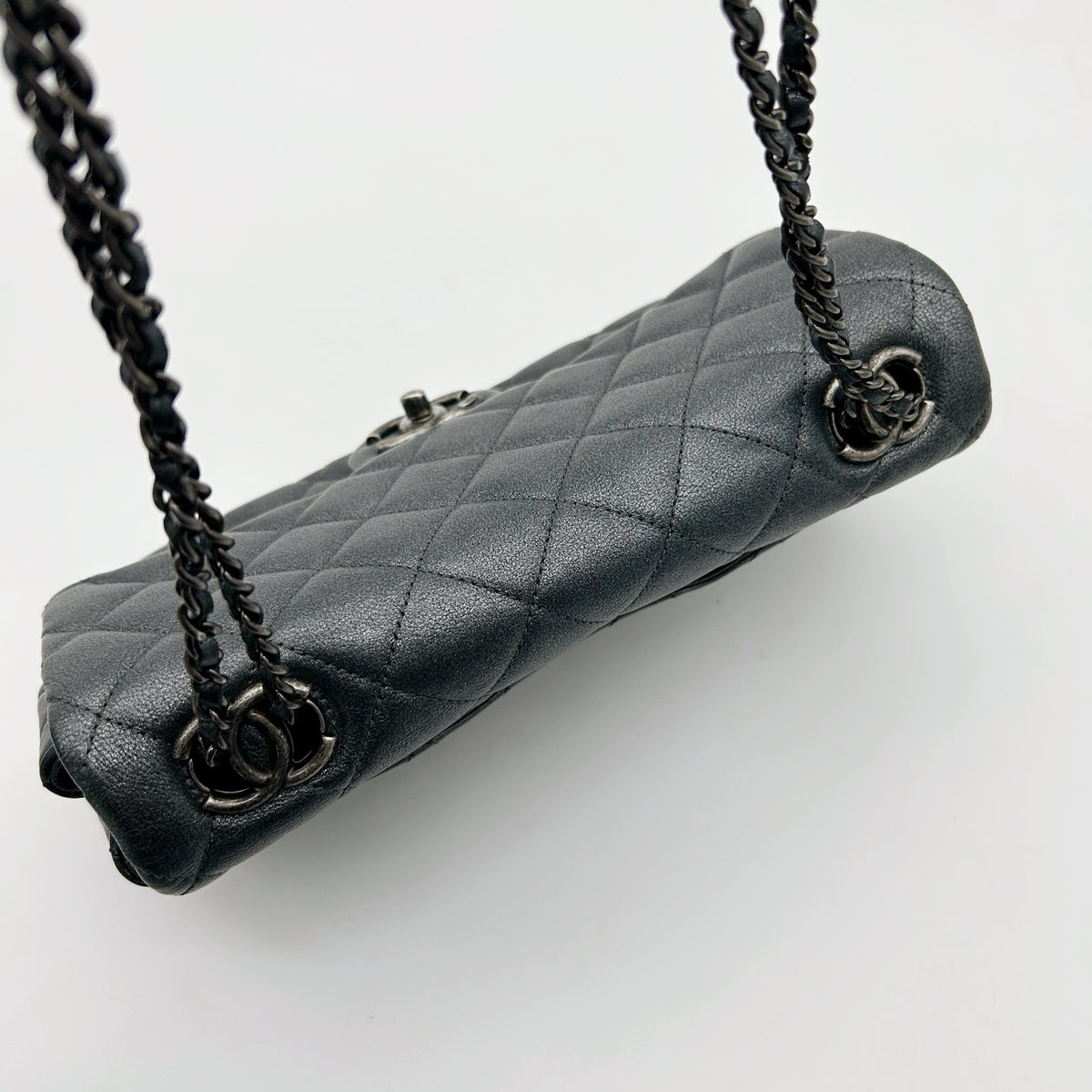 Chanel Metallic Silver Gray Flap Chain Bag [Used]