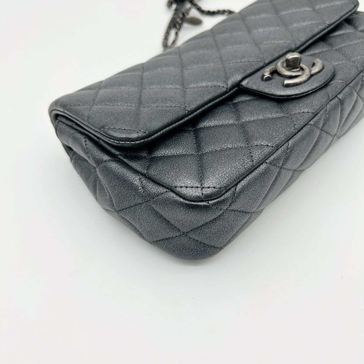 Chanel Metallic Silver Gray Flap Chain Bag [Used]