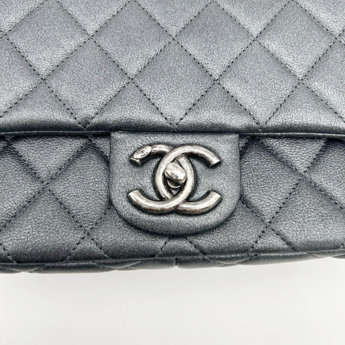 Chanel Metallic Silver Gray Flap Chain Bag [Used]