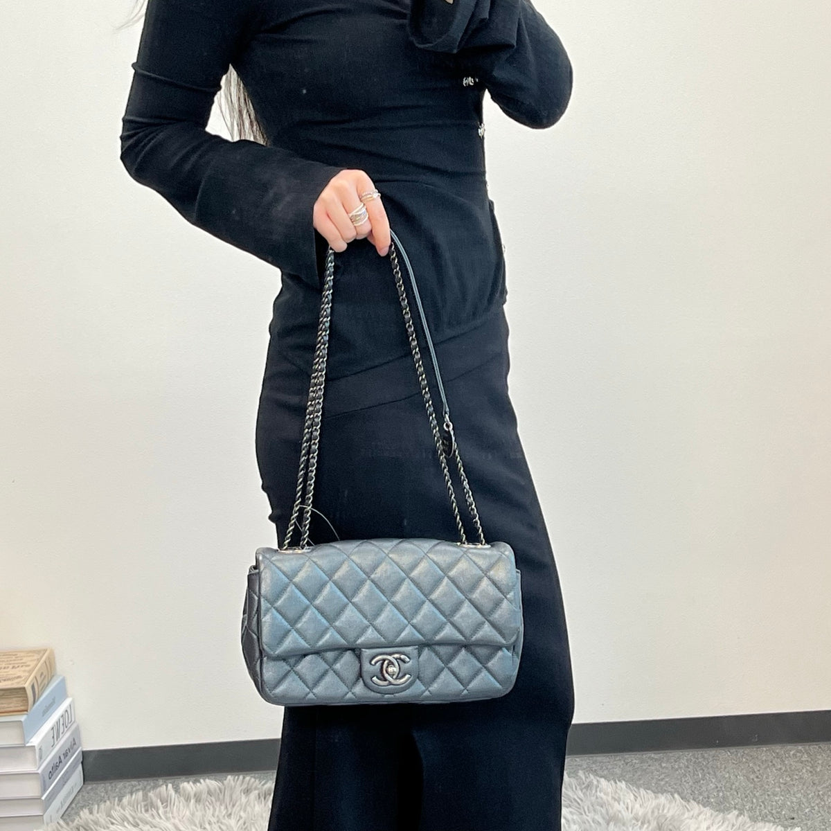 Chanel Metallic Silver Gray Flap Chain Bag [Used]