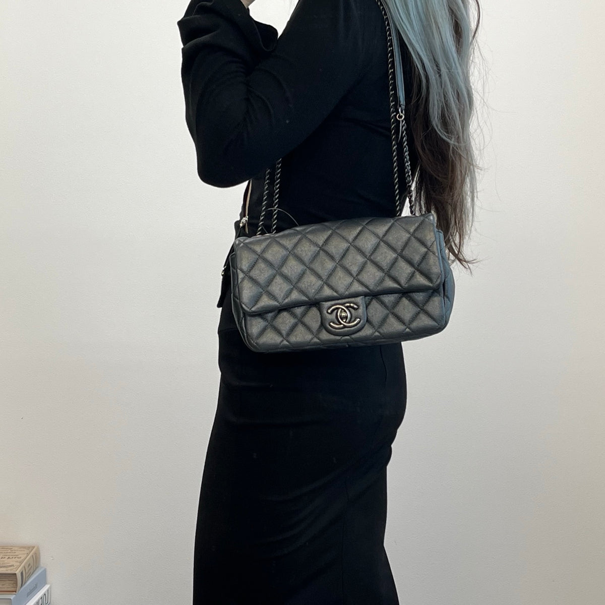 Chanel Metallic Silver Gray Flap Chain Bag [Used]