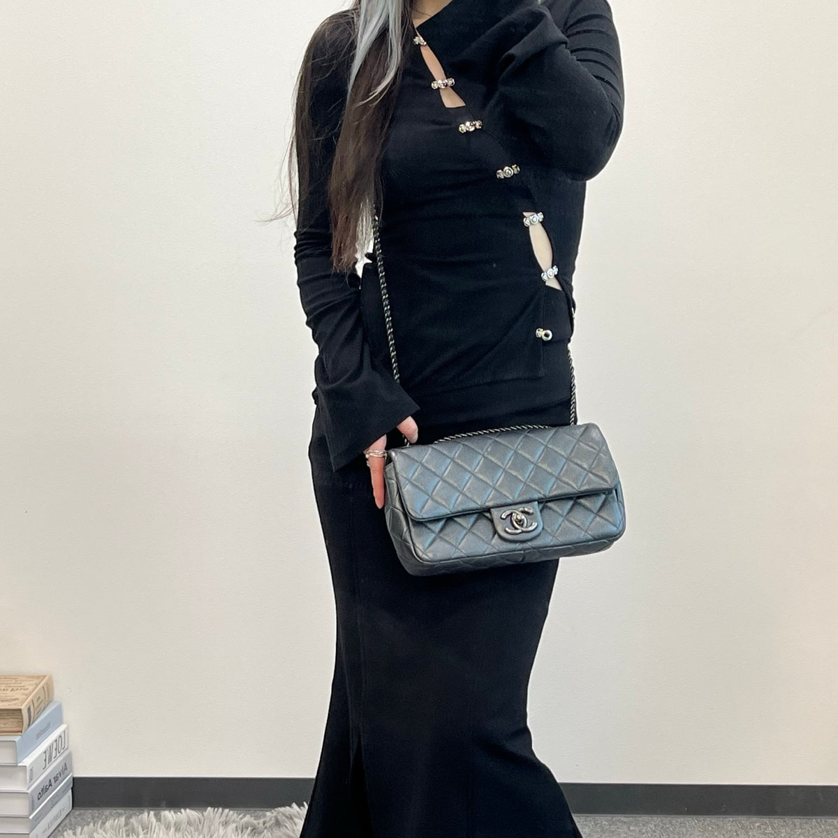 Chanel Metallic Silver Gray Flap Chain Bag [Used]