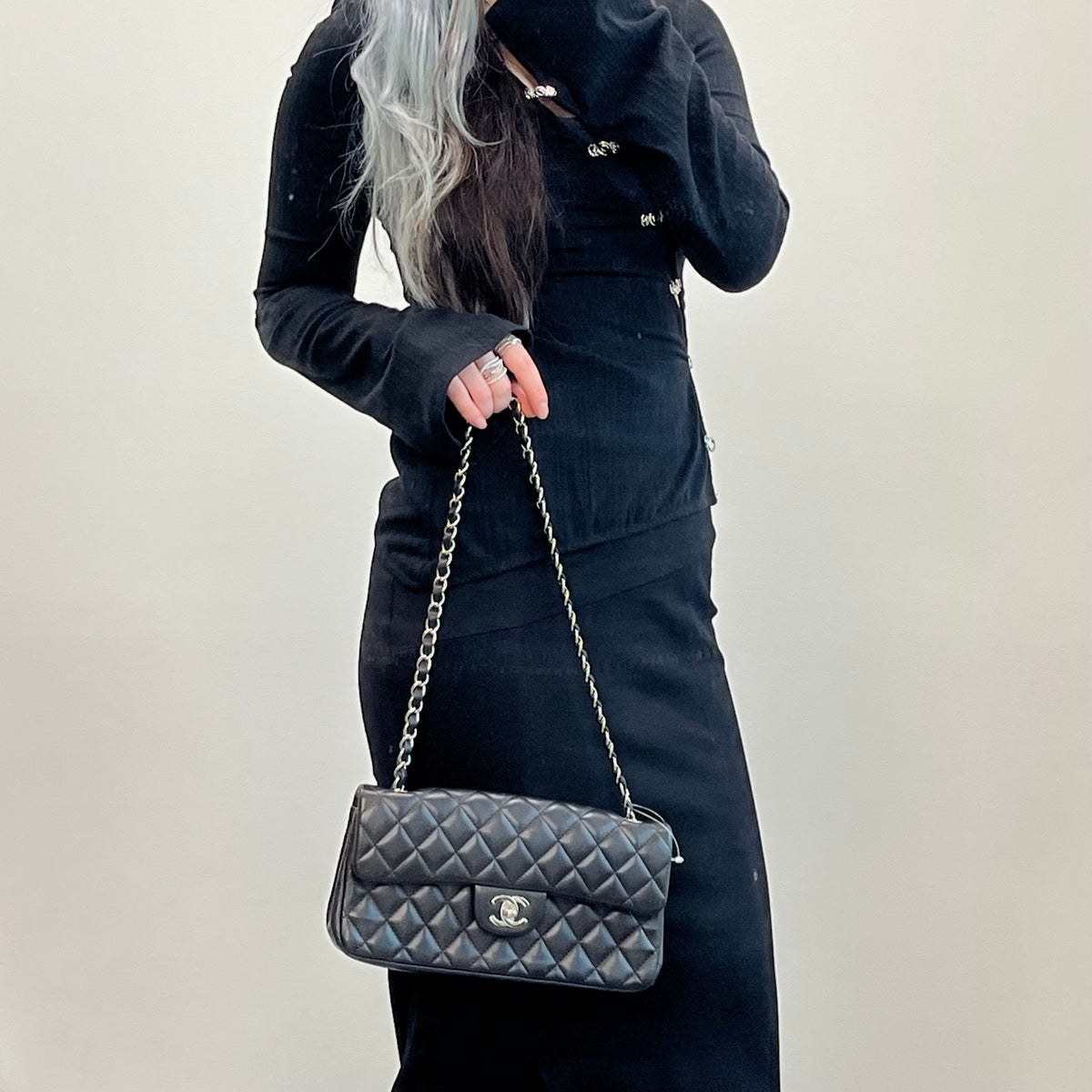 Chanel Quilted Lambskin CF Shoulder Bag Black [Used]