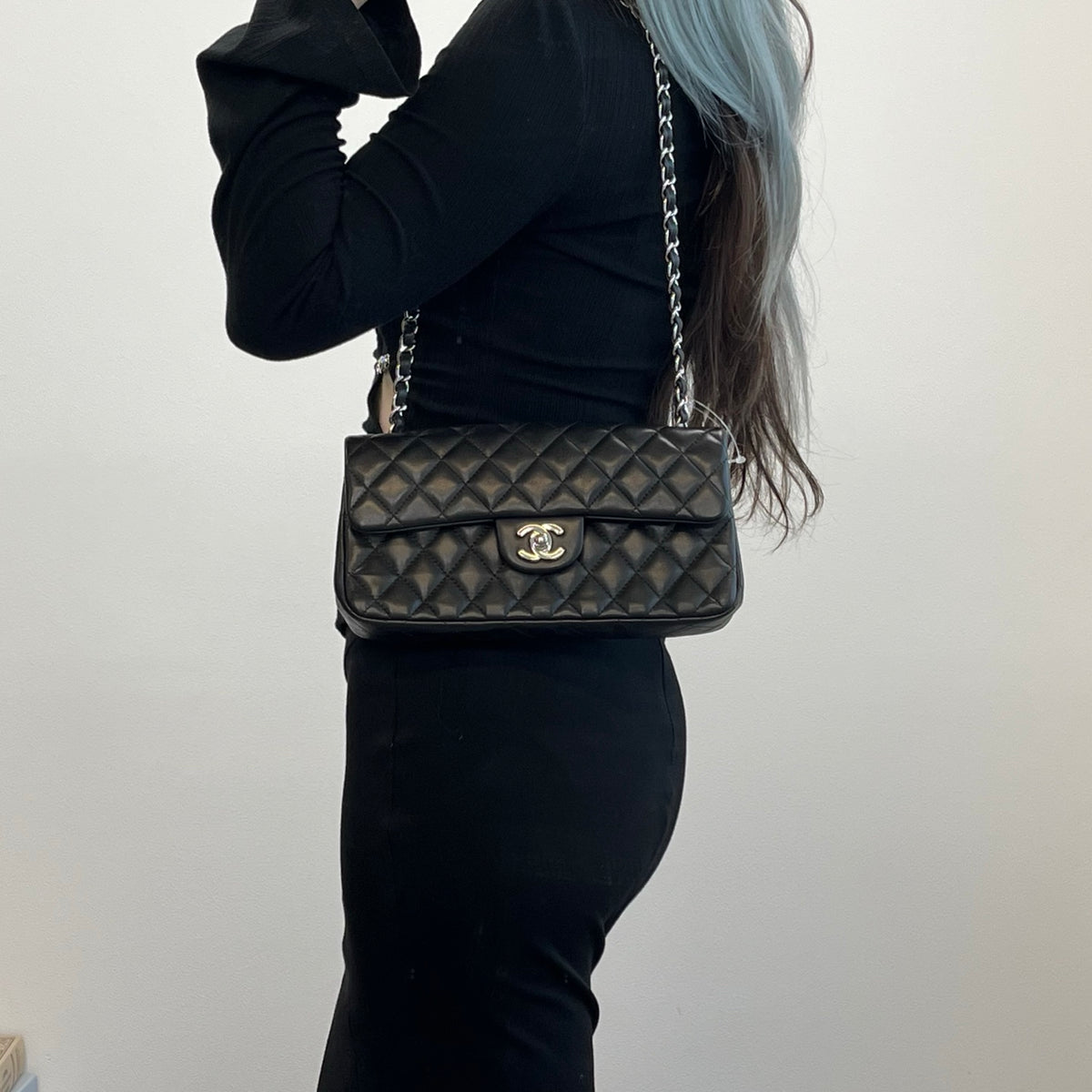 Chanel Quilted Lambskin CF Shoulder Bag Black [Used]