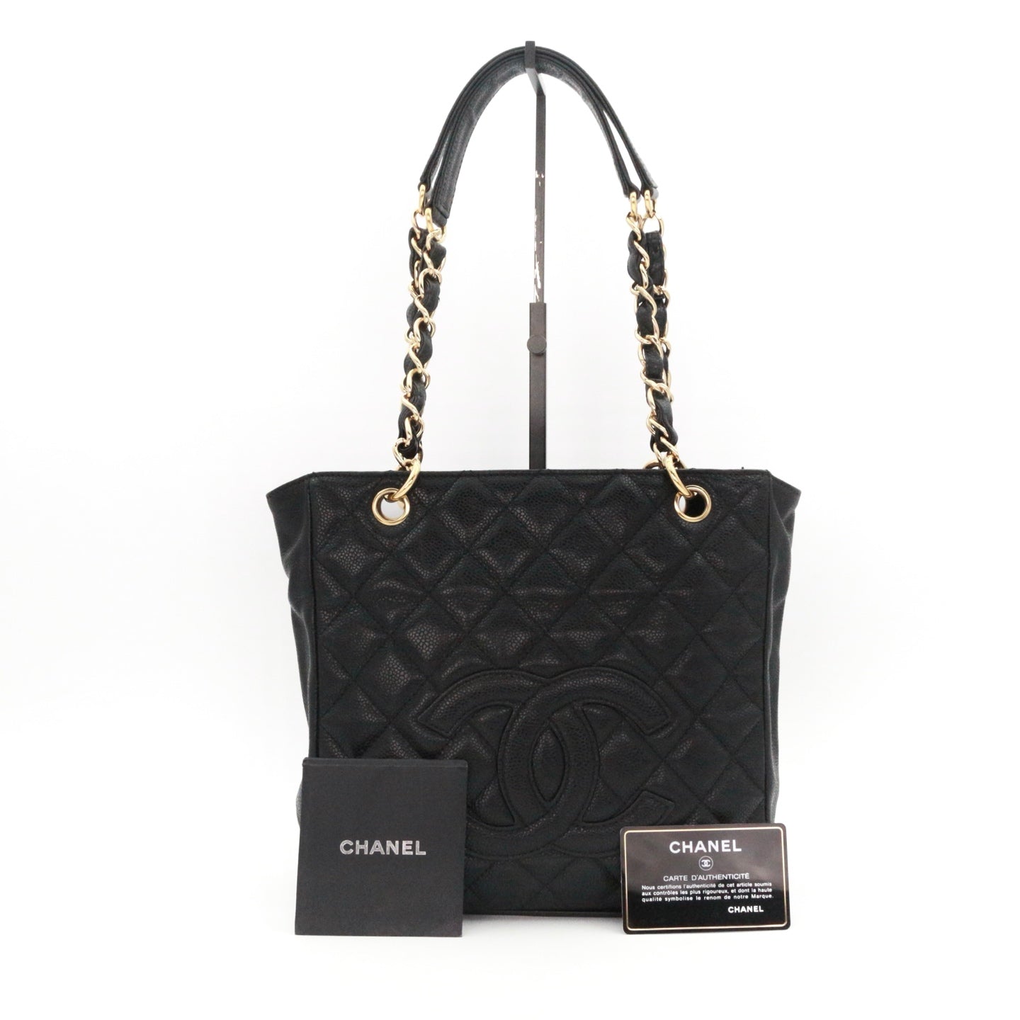 CHANEL Black Caviar Leather PST Tote Bag with Gold Hardware [Used]