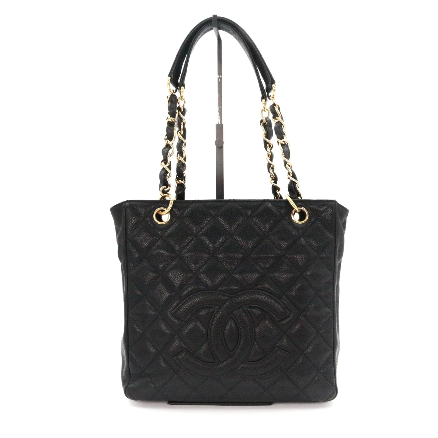 CHANEL Black Caviar Leather PST Tote Bag with Gold Hardware [Used]