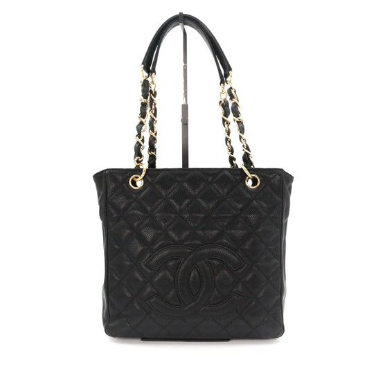 CHANEL Black Caviar Leather PST Tote Bag with Gold Hardware [Used]