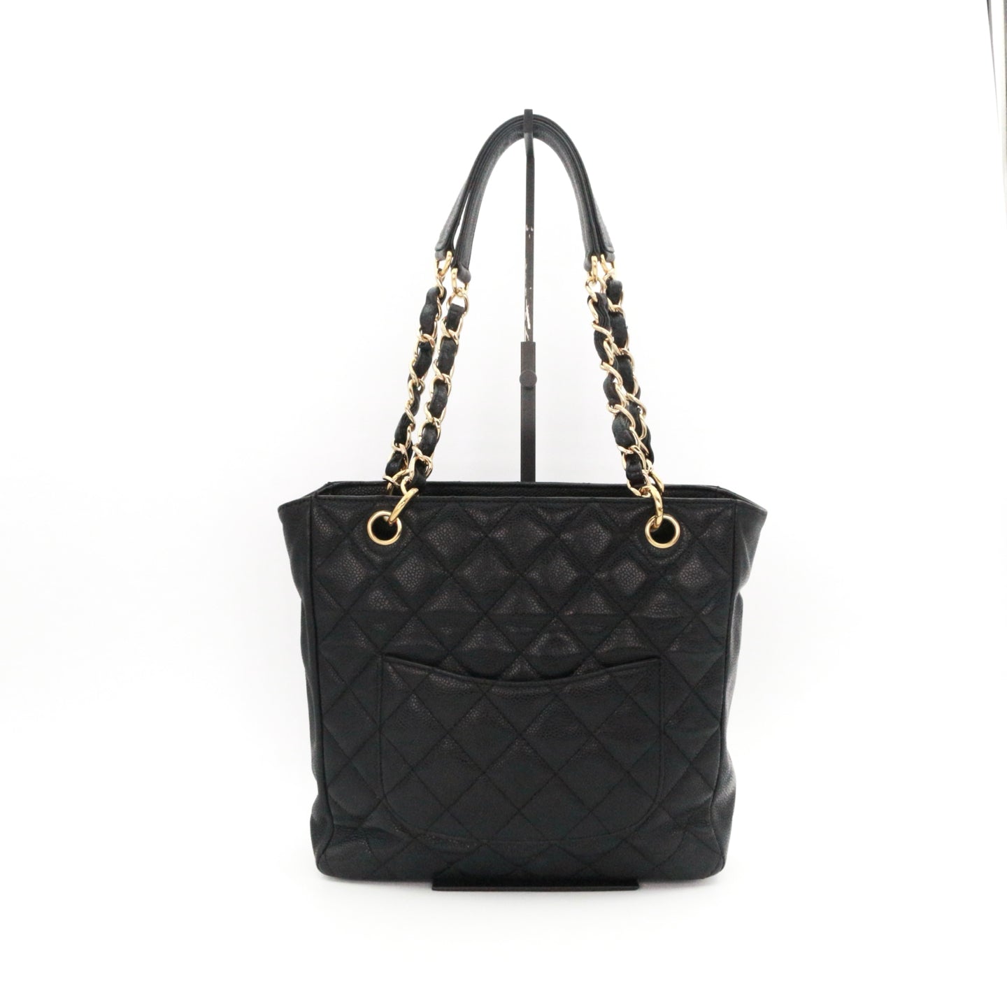 CHANEL Black Caviar Leather PST Tote Bag with Gold Hardware [Used]