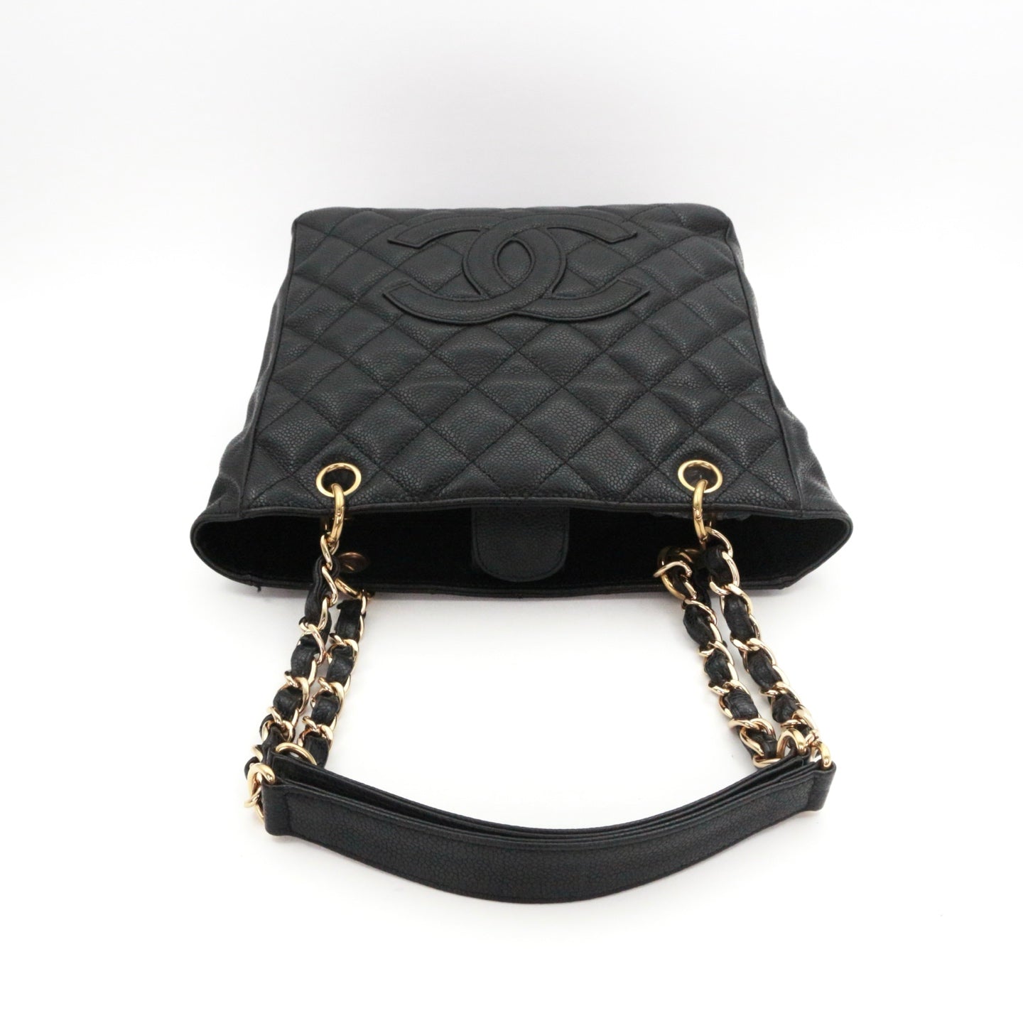 CHANEL Black Caviar Leather PST Tote Bag with Gold Hardware [Used]