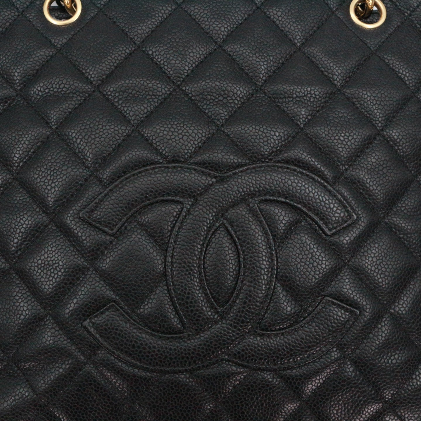 CHANEL Black Caviar Leather PST Tote Bag with Gold Hardware [Used]