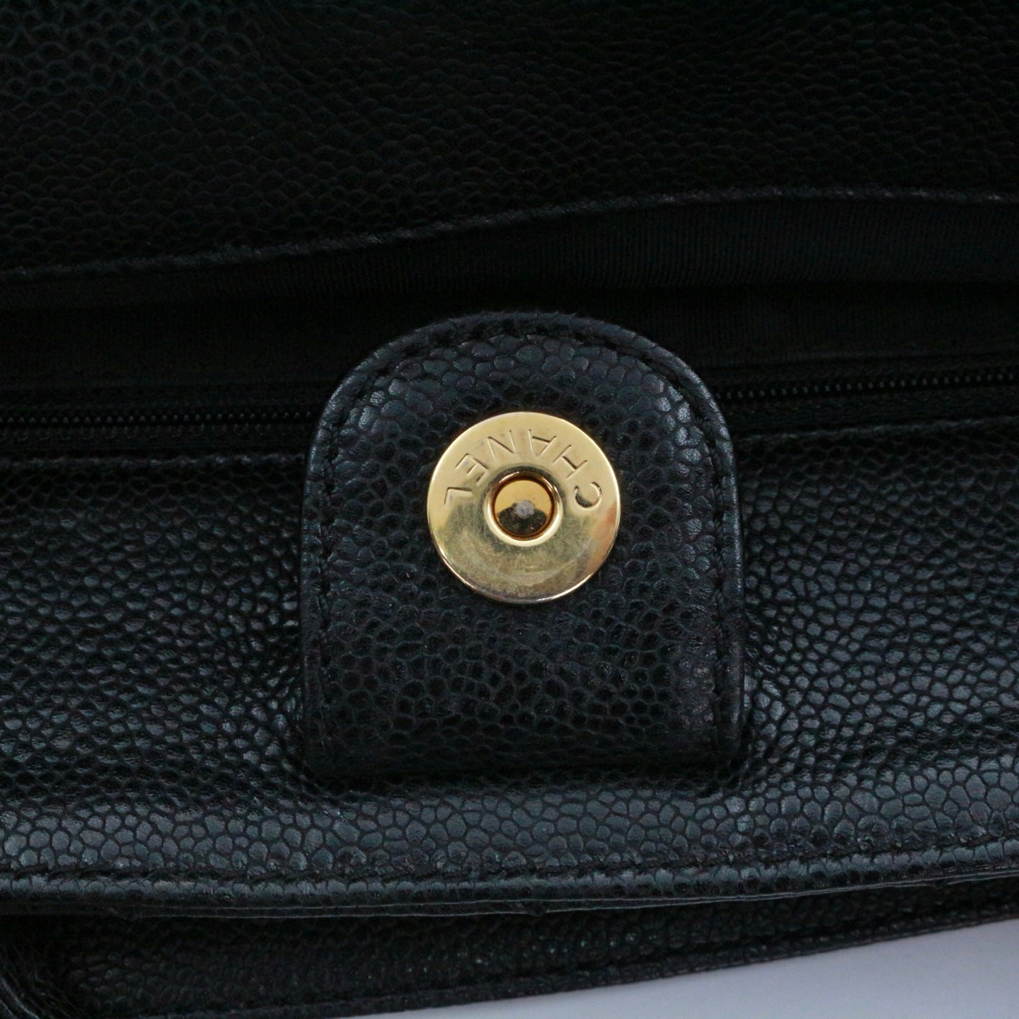 CHANEL Black Caviar Leather PST Tote Bag with Gold Hardware [Used]