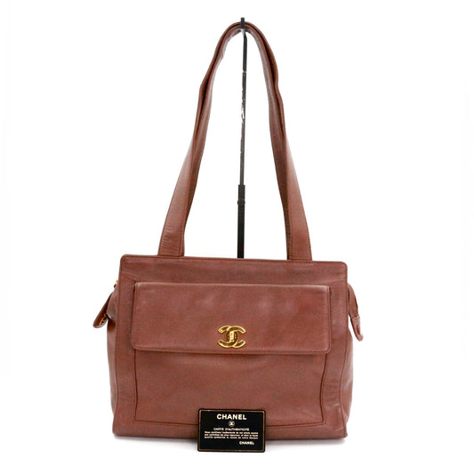 CHANEL Brown Lambskin Shoulder Tote Bag [Used]