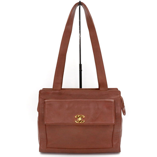 CHANEL Brown Lambskin Shoulder Tote Bag [Used]