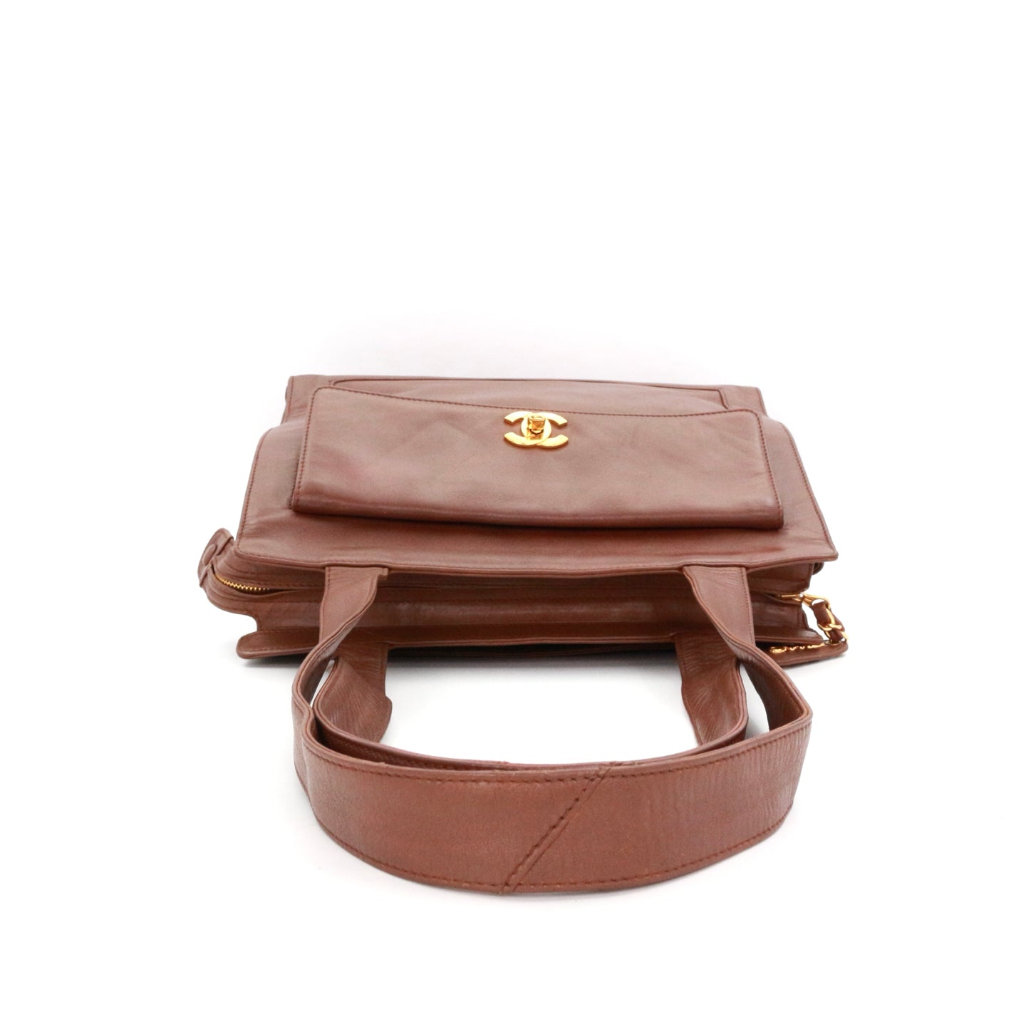 CHANEL Brown Lambskin Shoulder Tote Bag [Used]
