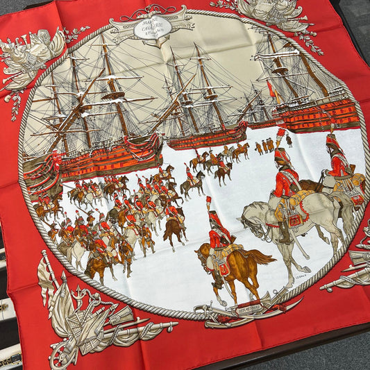 HERMÈS Marine et Cavalerie 90 Silk Scarf [Used]
