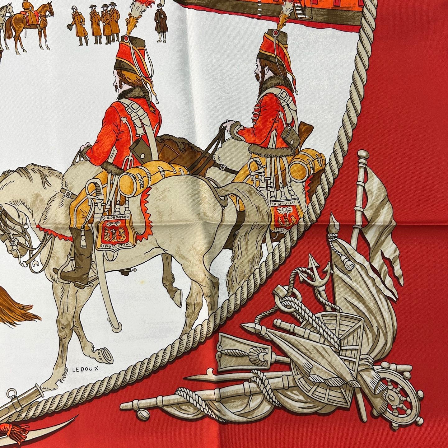HERMÈS Marine et Cavalerie 90 Silk Scarf [Used]