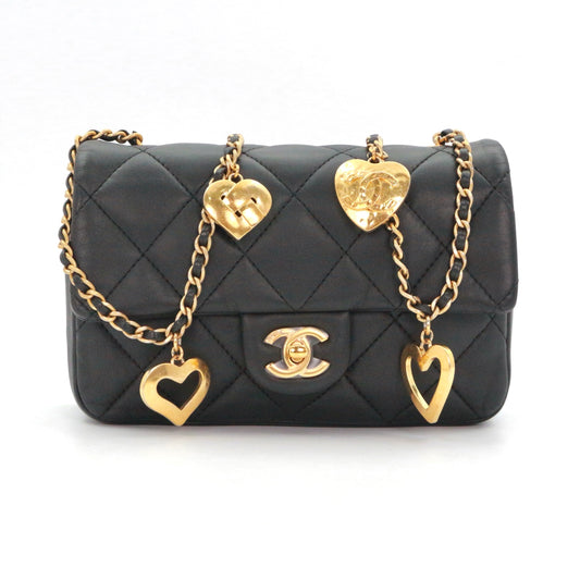 CHANEL 22B Black Lambskin Heart Charm Chain Flap Bag [Used]
